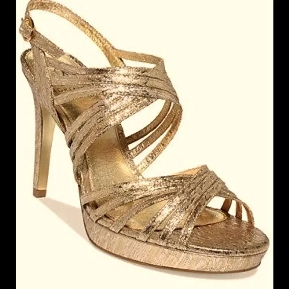 👡Adrianna Papell Gold Skinny Strappy heels 9.5